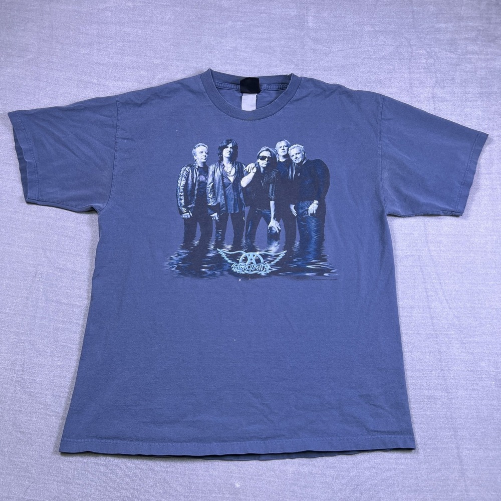Giant Aerosmith Just Push Play World Tour Graphic T-Shirt Mens L Blue Cotton